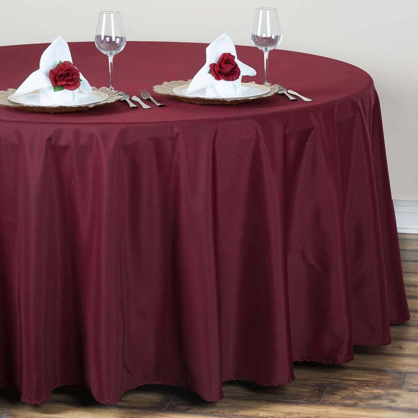 Efavormart Round Tablecloth, 132 Inch Stain & Wrinkle Resistant Washable Table Cloth, Decorative Polyester Fabric Table Cover for Banquet, Wedding, Dining- Burgundy