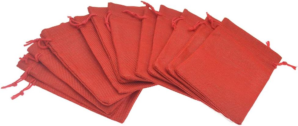 20Pcs Red Burlap Bags with Drawstring, Jute Sacks Jewelry Christmas Candy Pouch Wedding Party Favor Gift Bags (Red, 5.9 x 7.5)