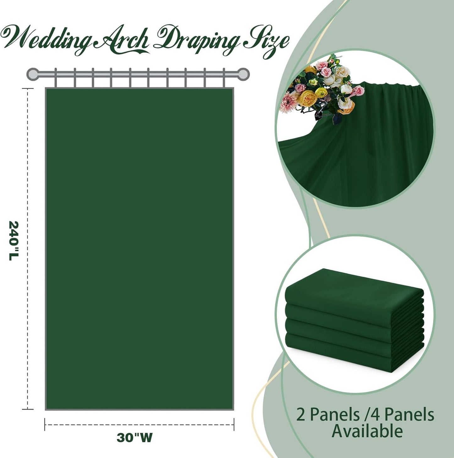 SiinvdaBZX 2 Panels Wedding Arch Draping Fabric 30" x 240" Emerald Green Polyester Chiffon Fabric for Multiple Occasions