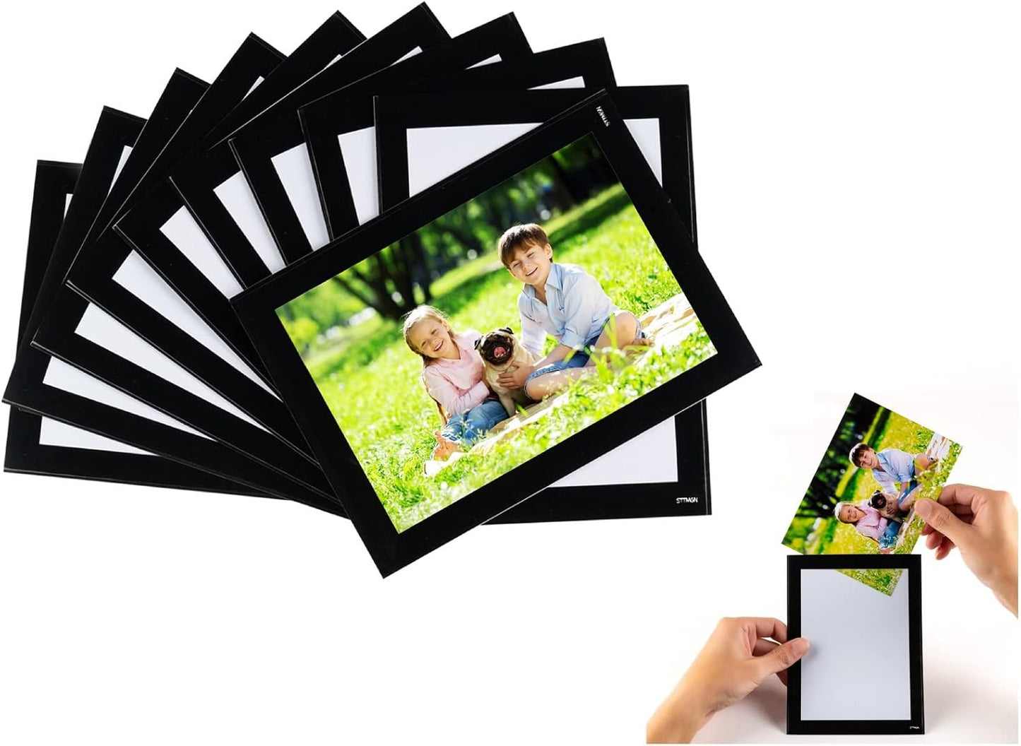 Magnetic Picture Frames with Black Border(5"X7",10 Pack),Magnet Photo Pockets/Holder, Decorations for Home/Office/School/Classroom/Party/Lockers/Fridge