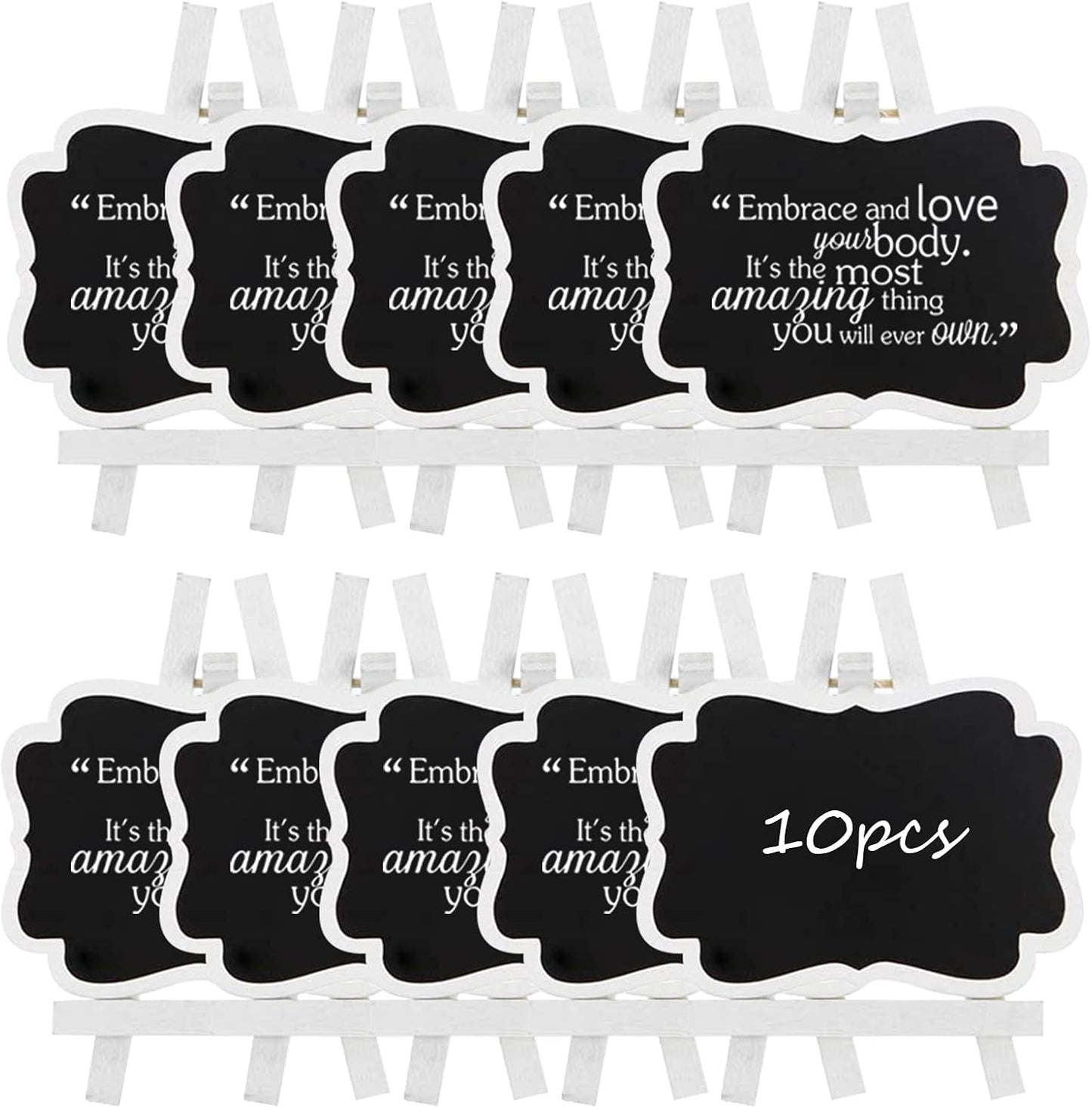 ULENDIS 10 Pack Mini Chalkboard Signs With Easel Stand, 3.9x2.9 Inch Small Wooden Labels, Reusable Blackboard Tags for Event Decoration, Wedding Signs, Cards, Tables, Party