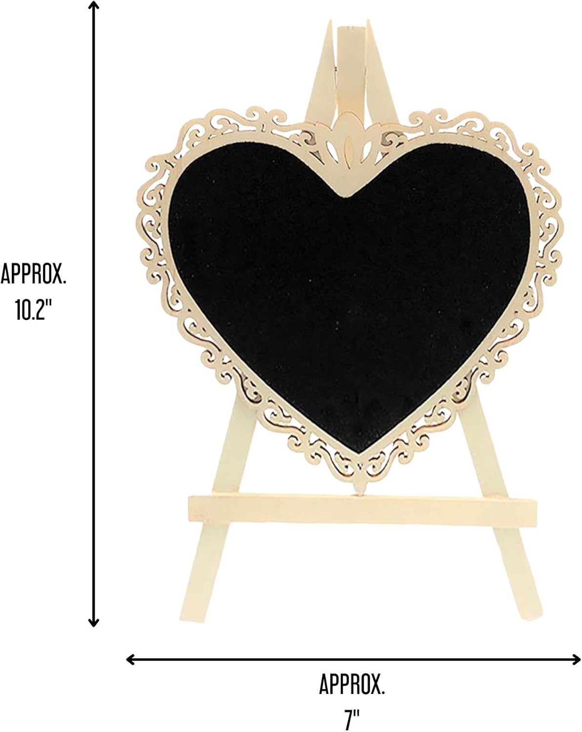 Chalkboard Signs Easel - Heart Shape with Wood Framed Swirly Design, Includes 1 Chalk Stick, Size: 10" x 7" Wooden Blackboard, Perfect for Weddings and Home Decoration