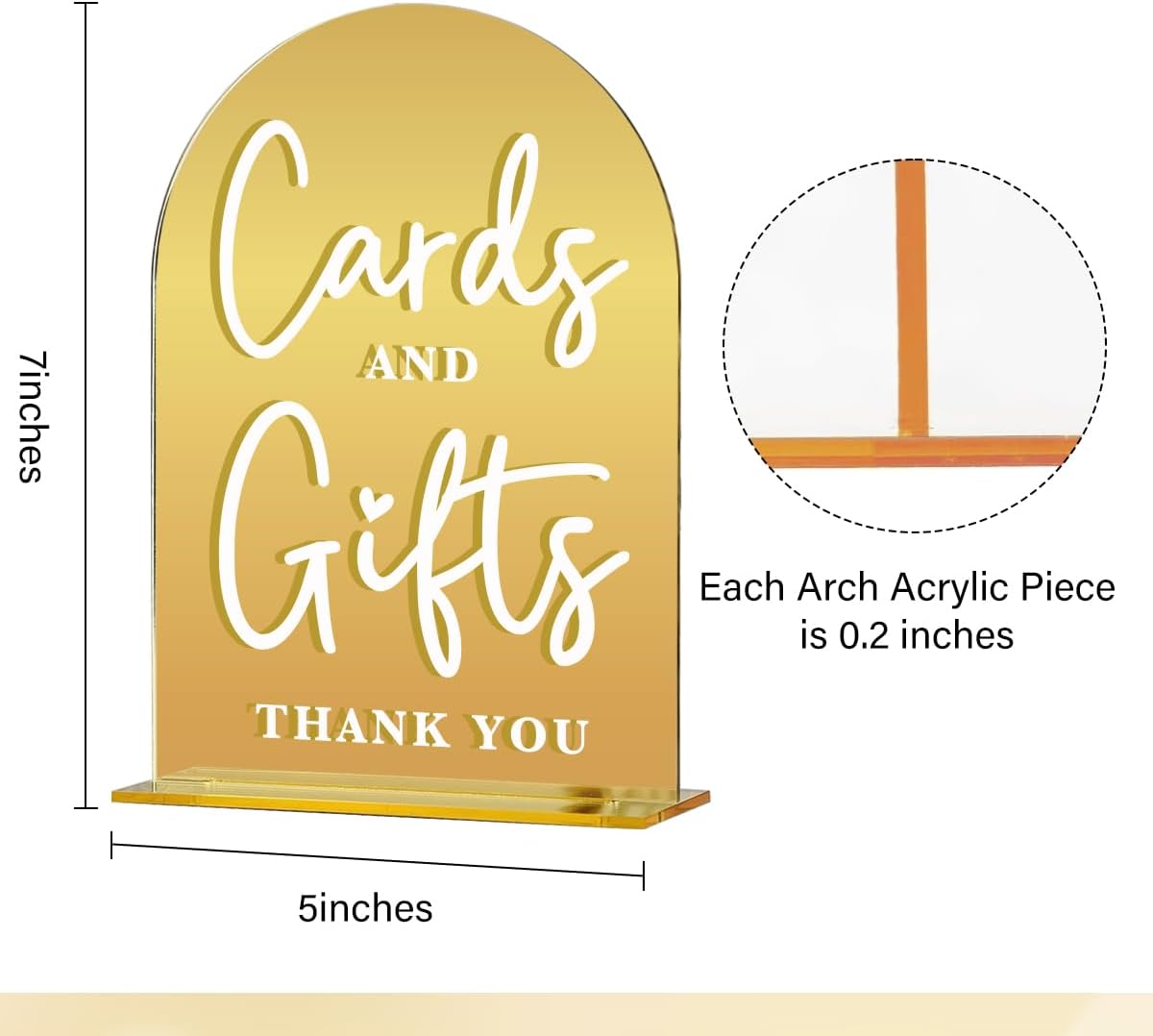 Acrylic Wedding Sign, Bridal Shower Decorations, Cards and Gifts Sign for Ceremony, Modern Font Table Signs, Gold Mirror Arched Acrylic Tabletop Signs for Wedding Reception and Event Party