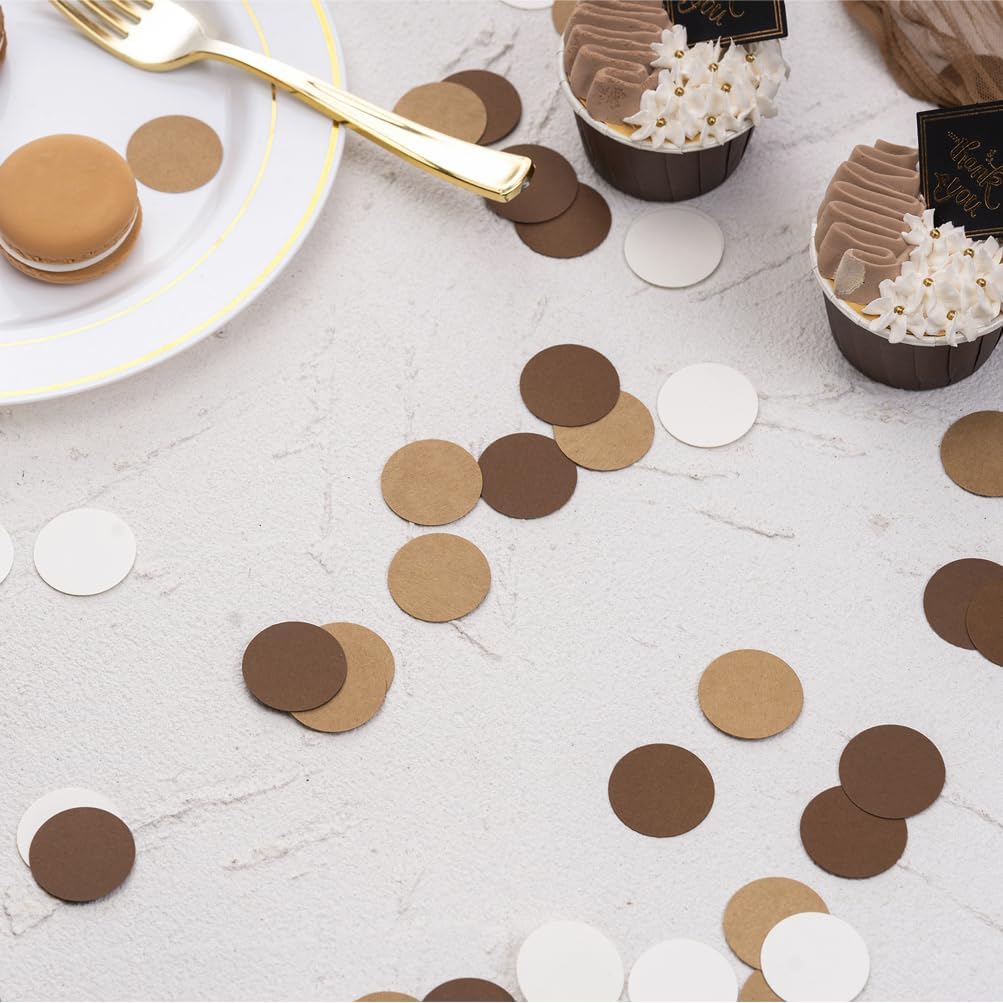 Brown Kraft Tan and Ivory Cream Paper Confetti Table Decoration for Neutral Baby Shower Birthday Retirement Party,1.2 inch in Diameter,200 Counts