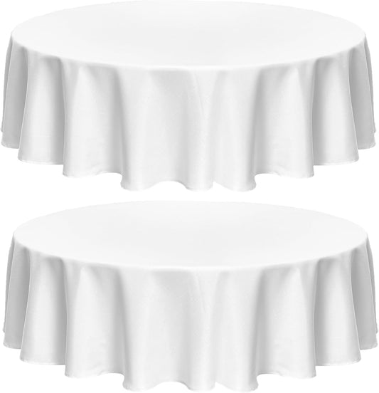 Fitable Faux Linen Round Tablecloths 60 Inches - 2 Pack Textured Table Clothes Faux Burlap Table Covers for Kitchen, Dining Room, Party, Farmhouse, Outdoor (Great for 20"-48" Round Tables, White)