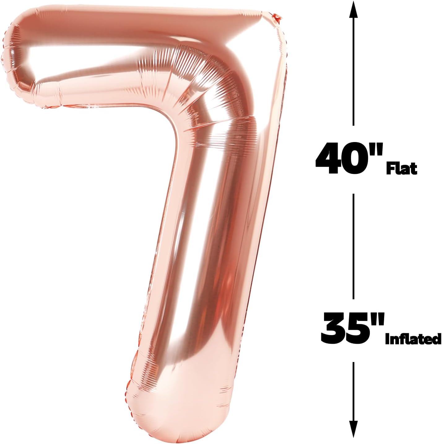 Digital Number 7 Rose Gold Birthday Balloon 40 Inch, Foil Balloons for 7 17 27 70 77 Party Decorations Supplies, Rose Gold Mylar Numbers Balloon for Seven Wedding Anniversary