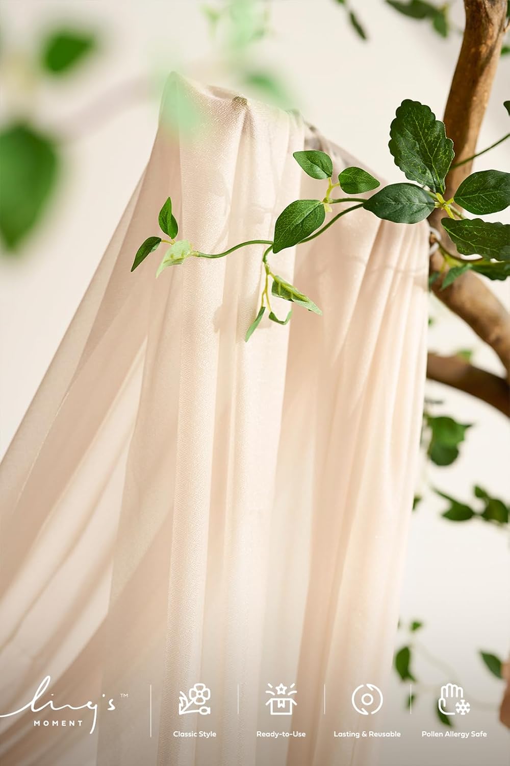 Ling's Moment Wedding Arch Draping Fabric 2 Panels 32Ft x 30" Wrinkle-Free Wedding Arch Drapes Chiffon Fabric Beige Curtain Wedding Ceremony Reception Backdrop Background Party Home Garden Decorations