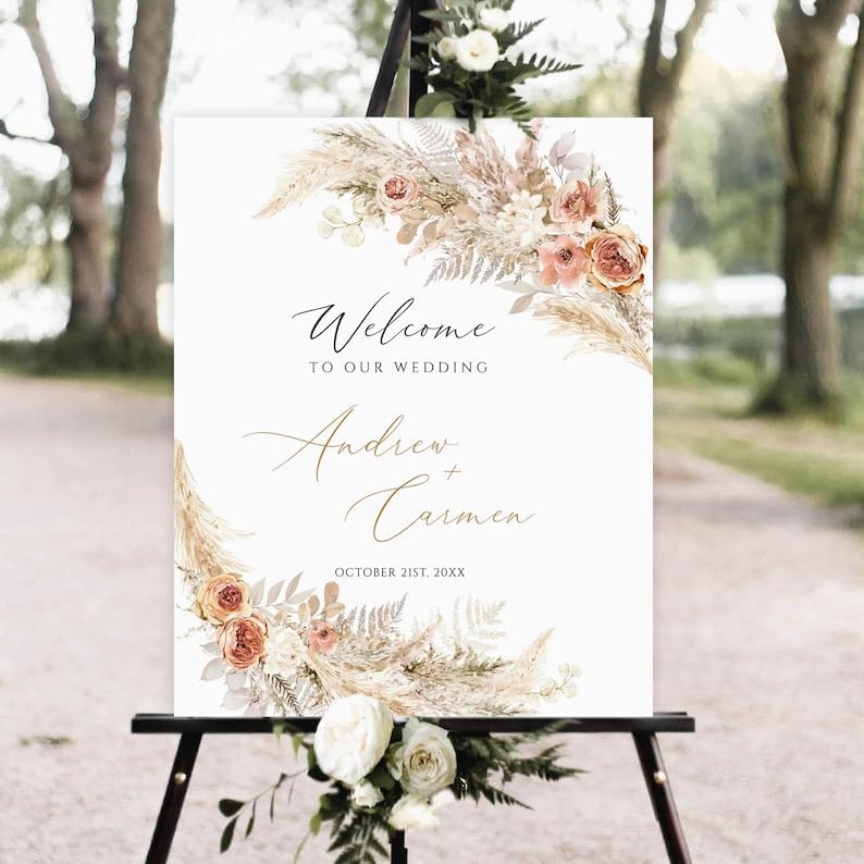 Pampas Grass Boho Wedding Welcome Sign Template