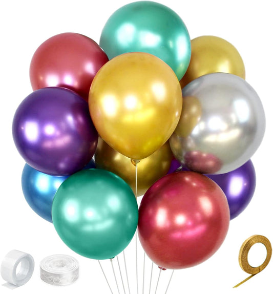 Colorful Party Balloons 12inch, 100Pcs Thickened Assorted Color Metallic Latex Balloons for Wedding Birthday Baby Shower (Multi)