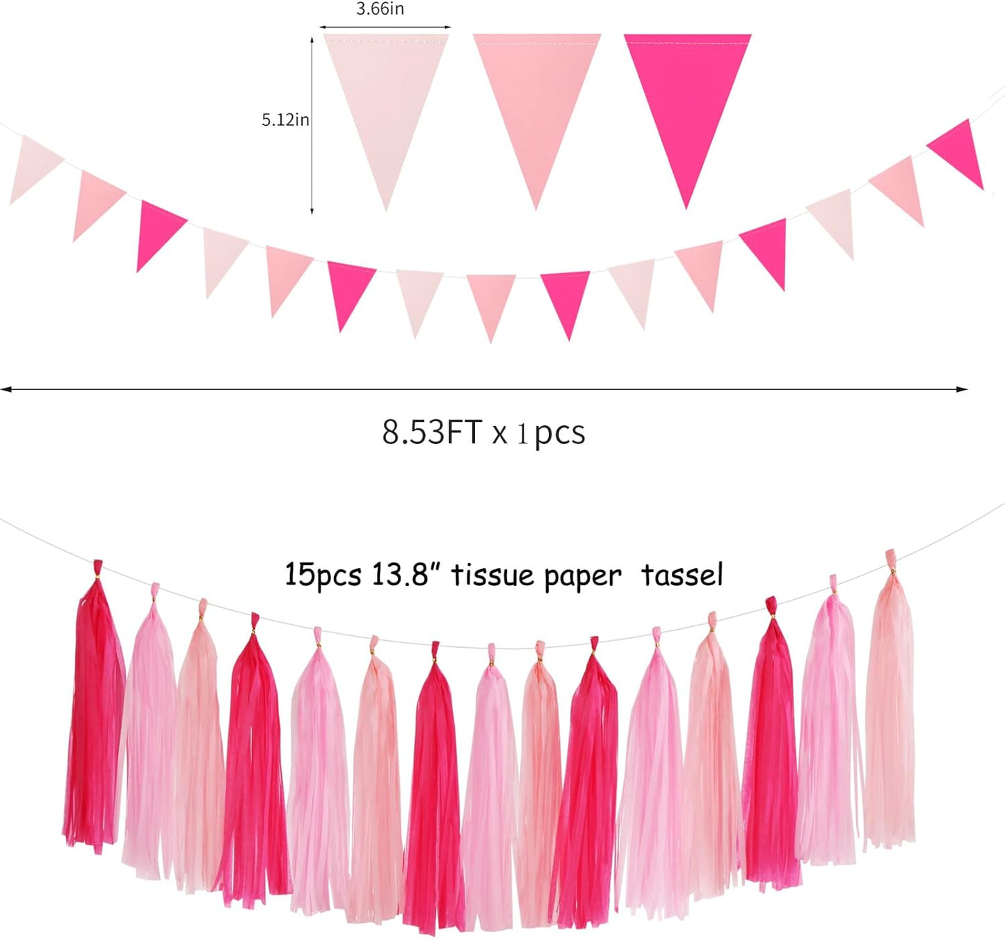 Rose Hot Pink Party Decorations - 23pcs Girl Birthday Baby Shower Tissue Pom Poms Streamers, Bachelorette Bridal Wedding Engagement Supplies Tassel Garland Banner, Favors Decor Ouruola