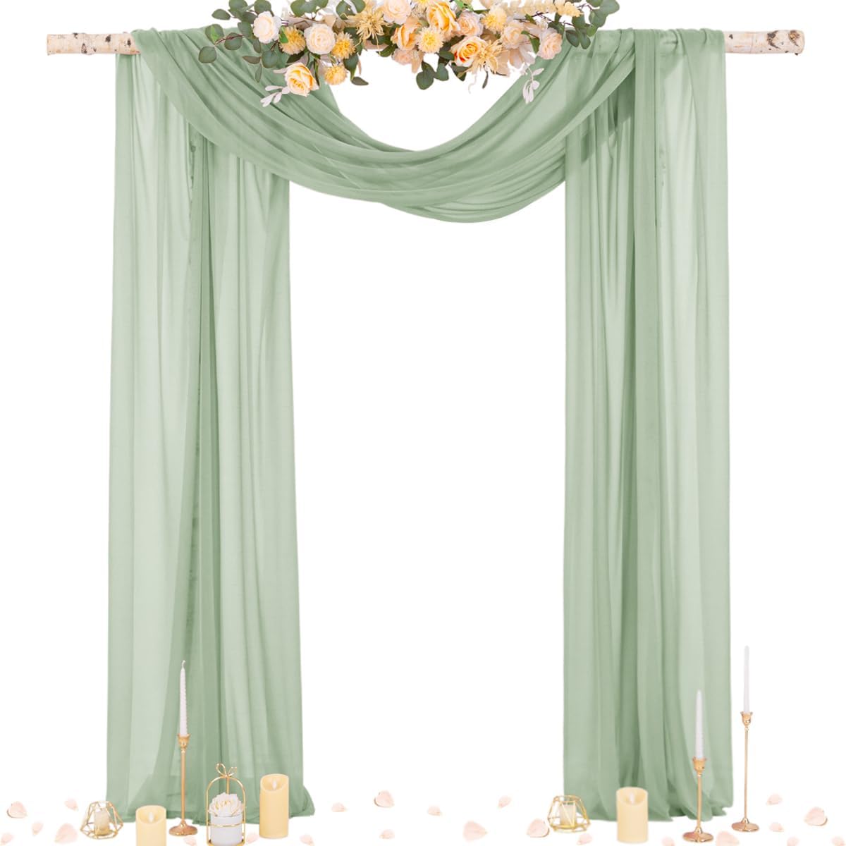 Socomi Sage Green Sheer Wedding Arch Draping Fabric 29" x 20Ft 4 Panels Outdoor Curtain Drapes Extra Long for Bridal Baby Shower Ceremony Birthday Party Decor