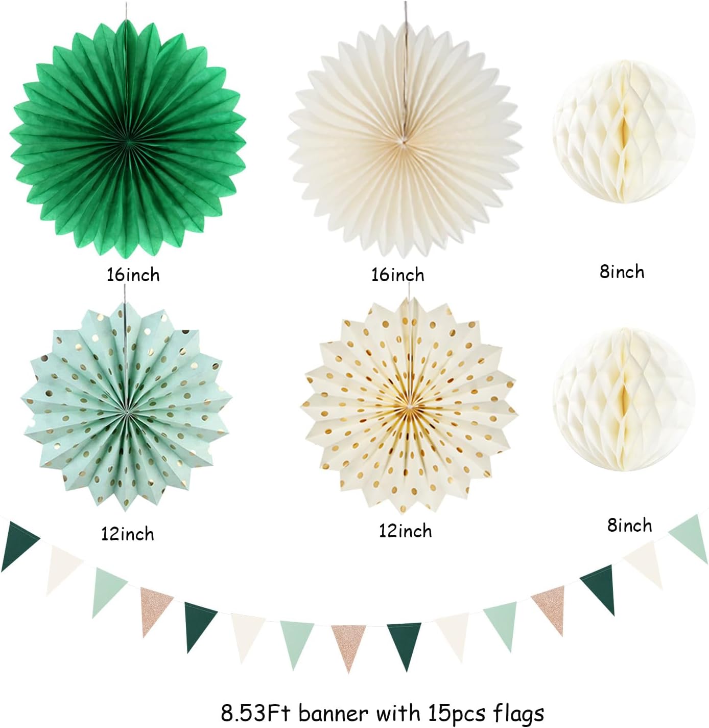 Sage-Green Boho Party-Decorations Paper-Flowers Lanterns - 20PCS Rustic Tissue Pom Poms Streamers Fans Honeycomb, Birthday Baby Shower Neutral Garden Neutral Wedding Hanging Supplies Decor Burgleda