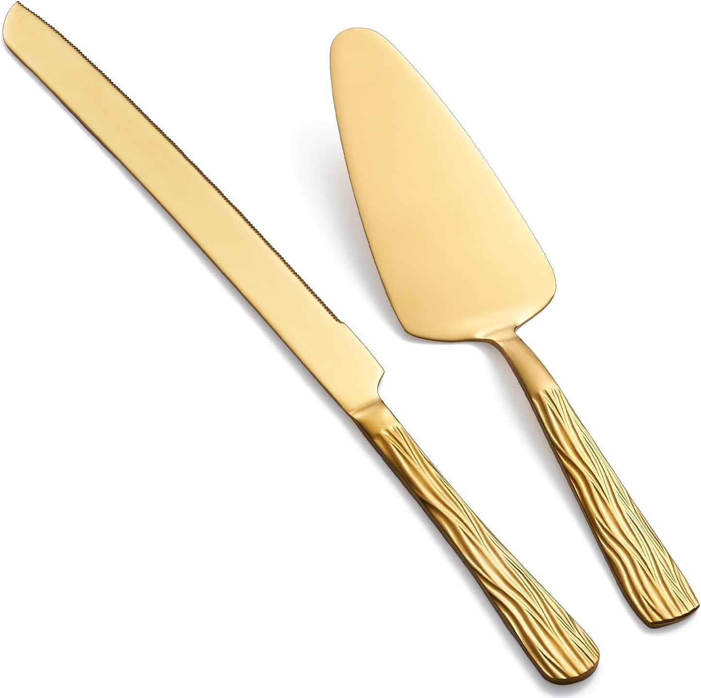 Gold Cake Cutter Set, Stainless Steel Cake Cutting Utensils Include Cake Knife and Cake Server suitable for Weddings, Birthdays, and Anniversaries