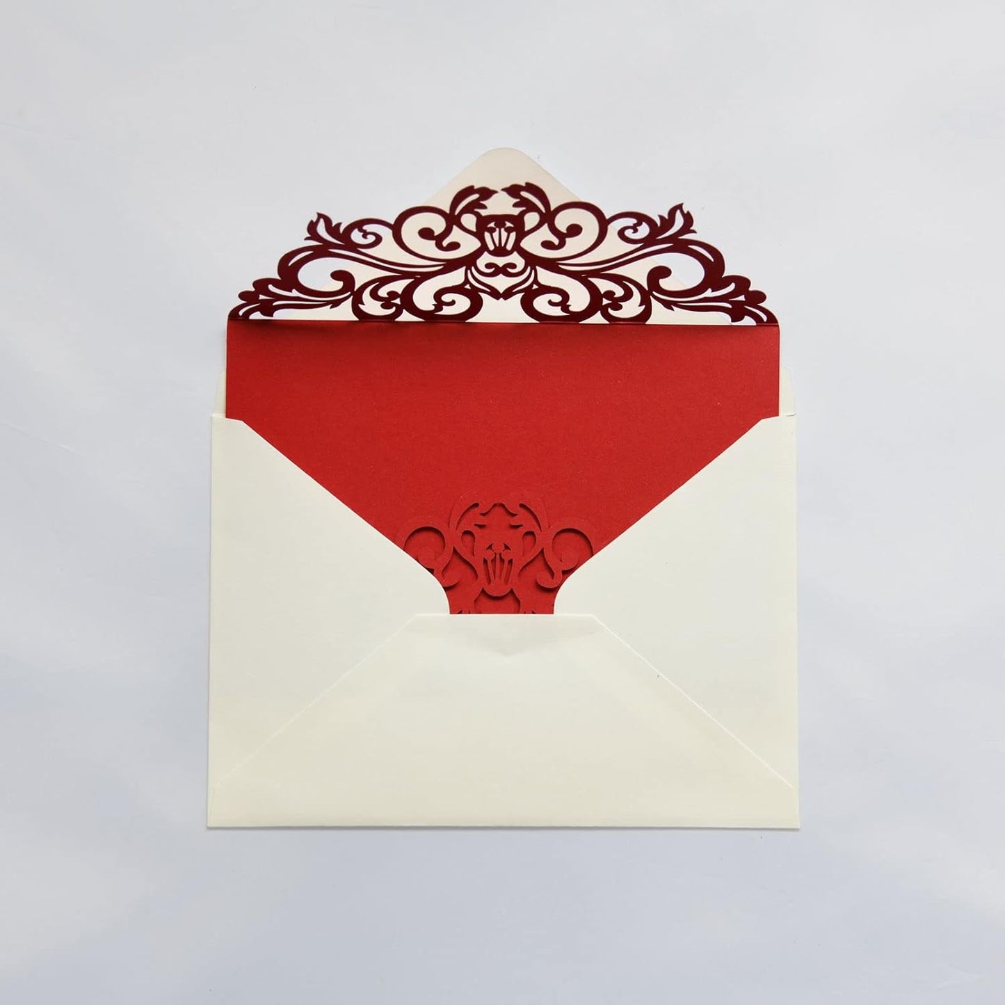 25PCS Red Laser Cut Wedding Invitations Cards with Envelopes,Blank Inner Sheets,Ribbons for Wedding Bridal Shower Quinceañera Engagement Birthday Invites
