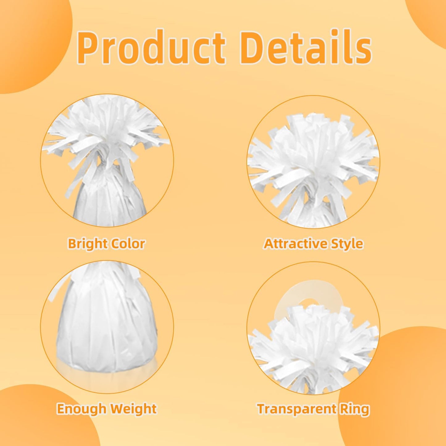 12PCS Balloon Weight Metallic Heavy Solid Balloon Pendant Pack Holder For Table Centerpieces Birthday Wedding Chrismas Party Decoration (White)