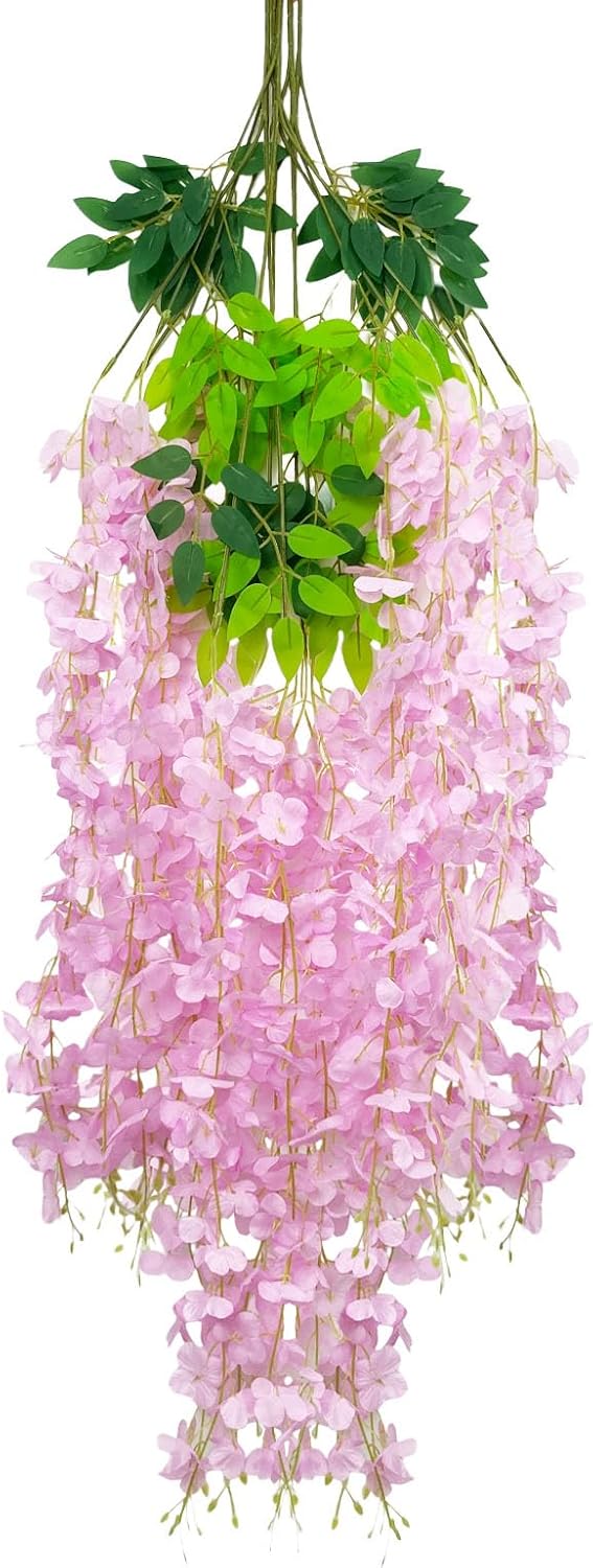 5 Pack Pink Wisteria Hanging Flowers Garland, 3.77 Feet Artificial Flower Vines, Fake Wisteria, Artificial Vines Hanging Garland for Backdrop Outdoor Yard Garden Decor