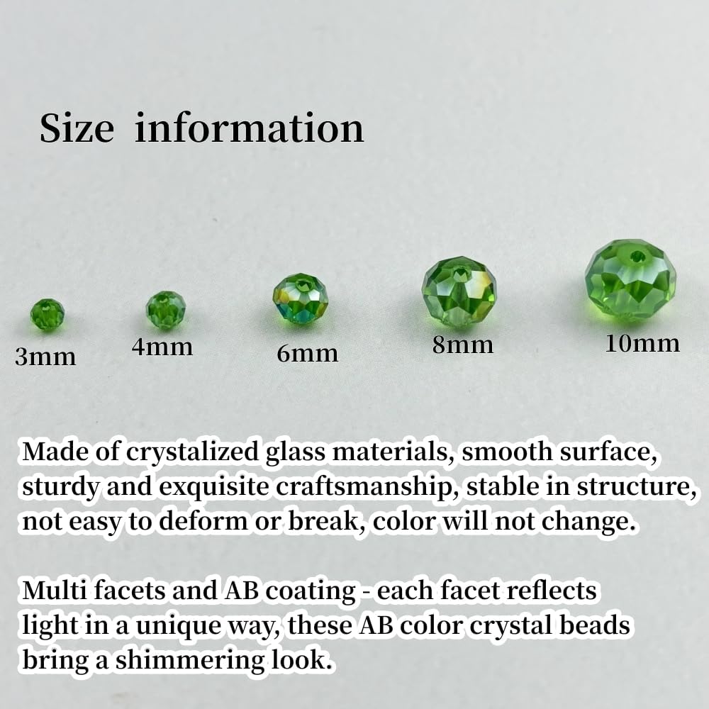100pcs 8mm Crystal Glass Beads for Crafts Faceted Rondelle Glass Beads for Jewelry Making Crystal Spacer Beads for Necklaces Bracelets Earrings DIY Craft(Grass Green AB)