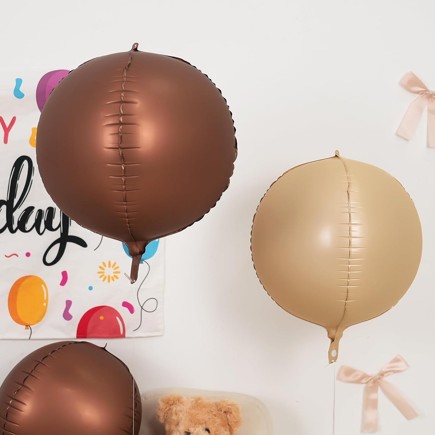 6Pcs Nude Cream Beige Round Foil Balloons, 22inch 4D Apricot Brown Tan Large Ball Balloons, for Boho Birthday Wedding Baby Shower Party Backdrop Decorations