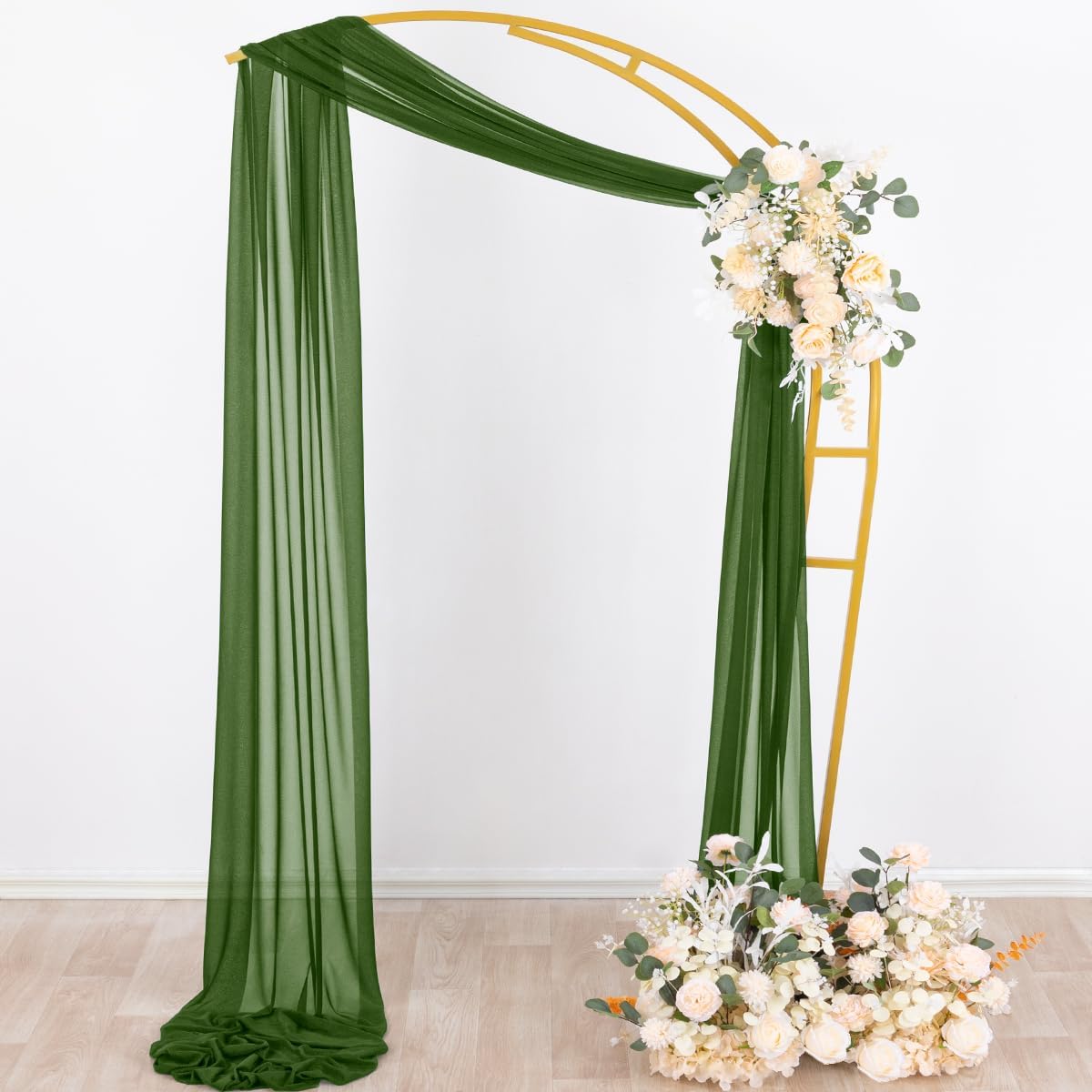 Socomi Olive GreenWedding Arch Draping Fabric 29" x 20Ft 4 Panels Sheer Outdoor Curtain Drapes Extra Long for Bridal Baby Shower Ceremony Birthday Party Decor