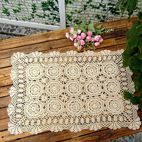 Cotton Handmade Crochet lace Table Runners Rectangular Tablecloth Doilies Doily Table Dresser Scarf Décor,19x31Inch,Beige
