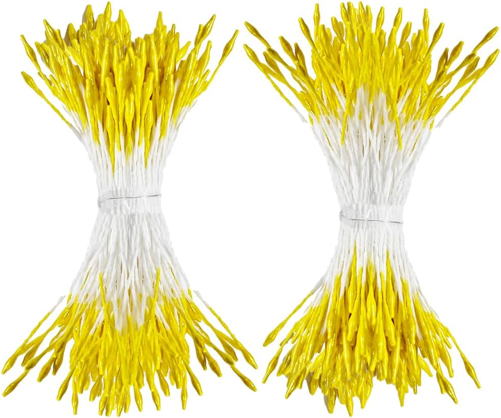 HAHIYO 1000Pcs 1mm Yellow Pearl Double Head Flower Pistil for Flower Making Scrapbook Decoration Mini Handmade Artificial Pistil Pearlized Floral Stamen Pollen