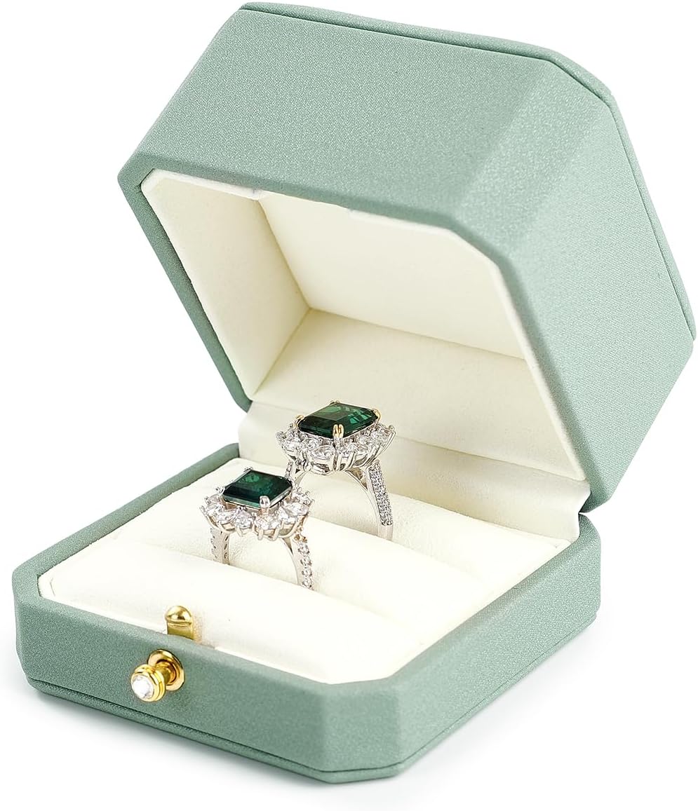 Oirlv Premium Leather Double Ring Box for Wedding Ceremony Engagement Couple Rings Holder Jewelry Gift Case(Green,Double)