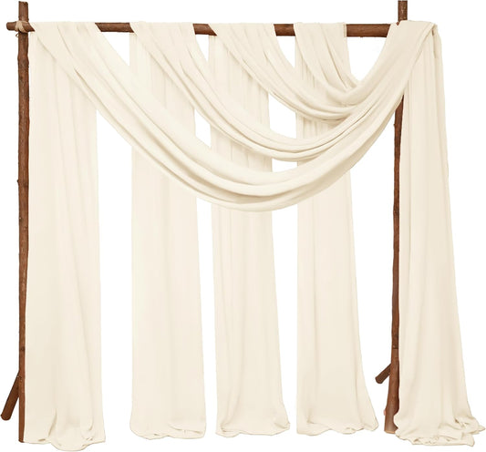 6 Panels Ivory Wedding Arch Drapery 28" x 20Ft Wedding Arch Draping Fabric Chiffon Fabric Drape Sheer Backdrop Curtain for Weddings Party Swag Ceremony Birthday Arbor Drapery Reception Ceiling Décor