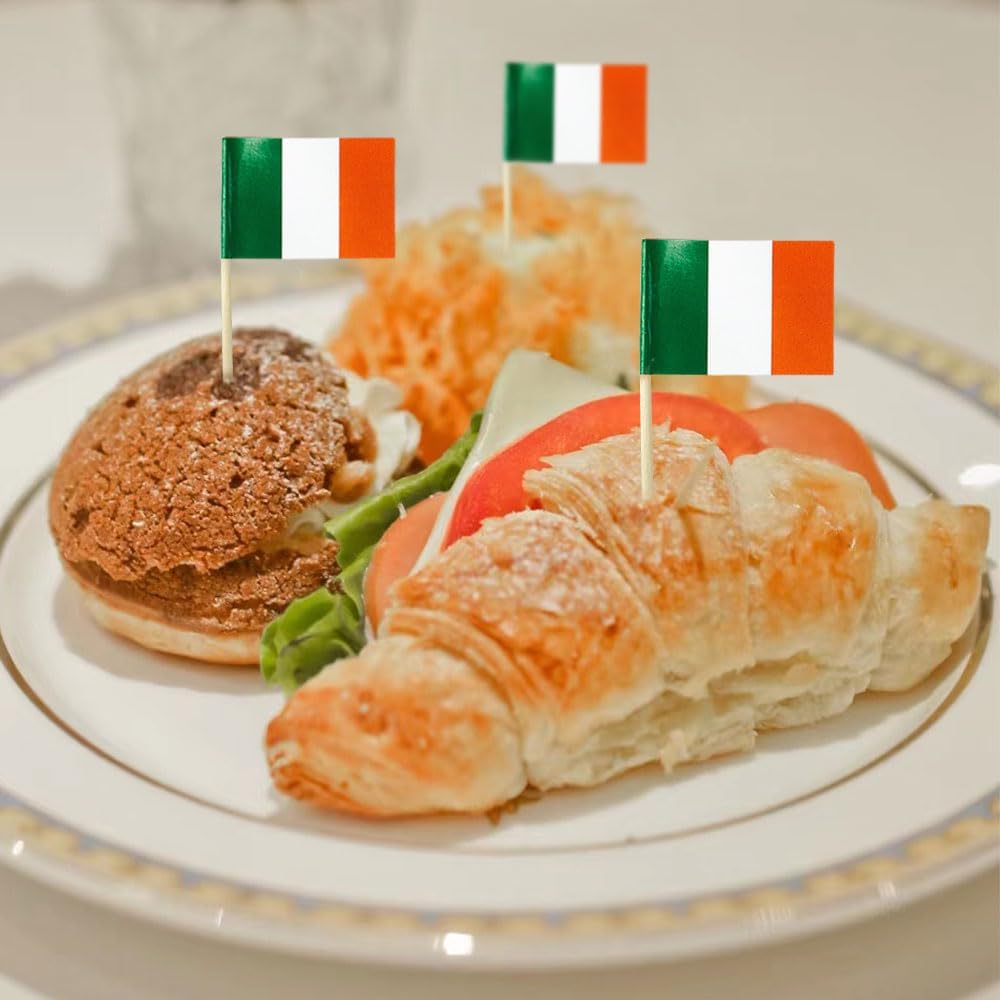 mflagperft Ireland Flag Irish Flag, Small Mini Ireland Toothpick Flags for Food, Cupcakes, Cocktails, Appetizers, Bar Party Decorations