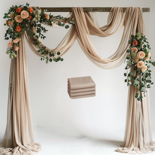 Wedding Arch Draping Fabric 4 Panels 28.7" x 20FT Nude Sheer Chiffon Backdrop Drapes for Wedding Ceremony Birthday Party Bridal Shower Outdoor Decoration