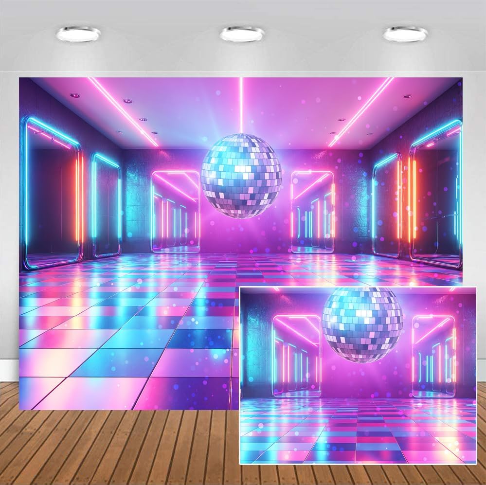 Disco Decorations Backdrop, Retro Glow Party 70s 80s 90s Theme Stage Dance Background Disco Party Decoration, Polyester Banner PartyBackdrop for Birthday Prom Portrait Photo Props 7x5FT