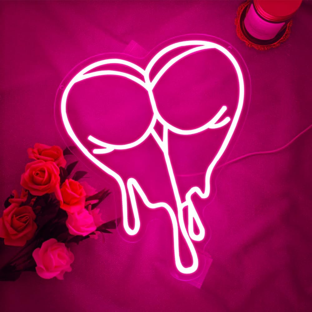 Pink Peach Neon Sign,Lady LED Light Sign for Backdrop,Melting Heart Wall Art Decor for Bar Pub Store Bedroom Club Party Man Cave,Gift for Men Women USB Powered（15"*12.6"）