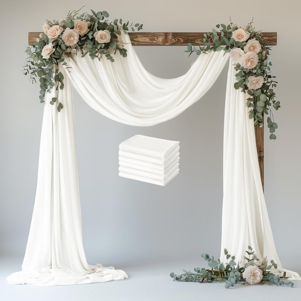 Wedding Arch Draping Fabric 6 Panels 28.7" x 20FT Ivory Sheer Chiffon Backdrop Drapes for Wedding Ceremony Birthday Party Bridal Shower Outdoor Decoration