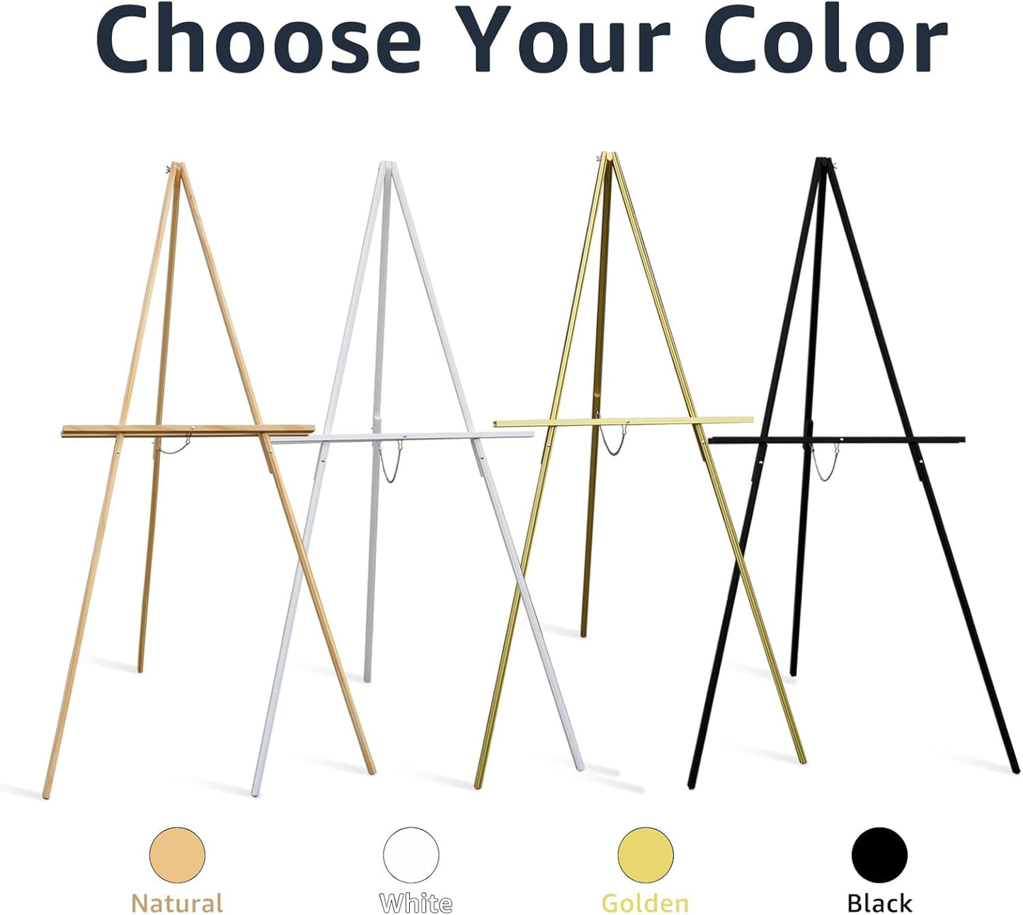 nianfeng Wooden Easel Stand for Sign, Easel Display Stand Floor for Wedding Sign With Adjustable Tray, 63-Inch, Tripod A-Frame Poster Light Duty, Welcome, Art Show & Baby Shower (Golden)