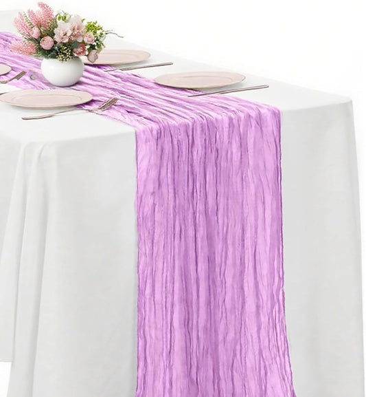 Light Purple Cheesecloth Table Runner -21*120Inch Long Boho Wedding Table Decor, Rustic Gauze Fabric Runner for Bridal Showers, Baby Showers & Parties (Sheer, Lightweight, Wrinkled Design)