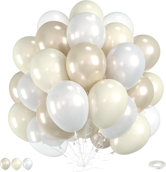 Double Stuffed Pearl Balloons, 60pcs Pearl White Balloons, Two Types Double Stuffed Sand White Balloon For Girls Women Lady Birthday Baby Shower Party Wedding Bridal Shower Engagement Anniversary