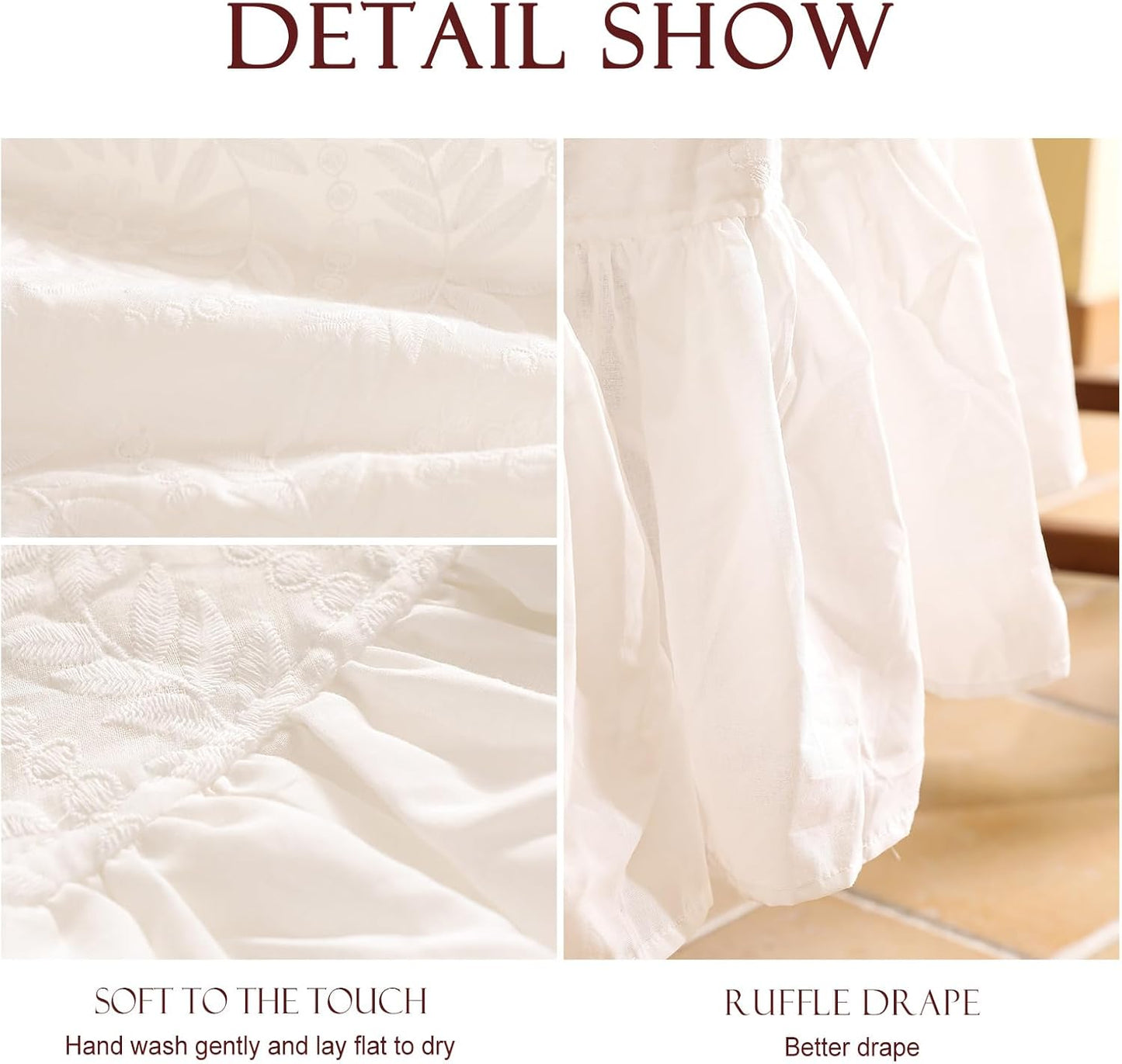 patdrea Vintage Ruffle Tablecloth for Round Tables,Farmhouse Embroidered Cotton White Lace Table Cloth Cover Decor for Dining Room Wedding Banquet Thanksgiving Christmas,Dimaeter 67"