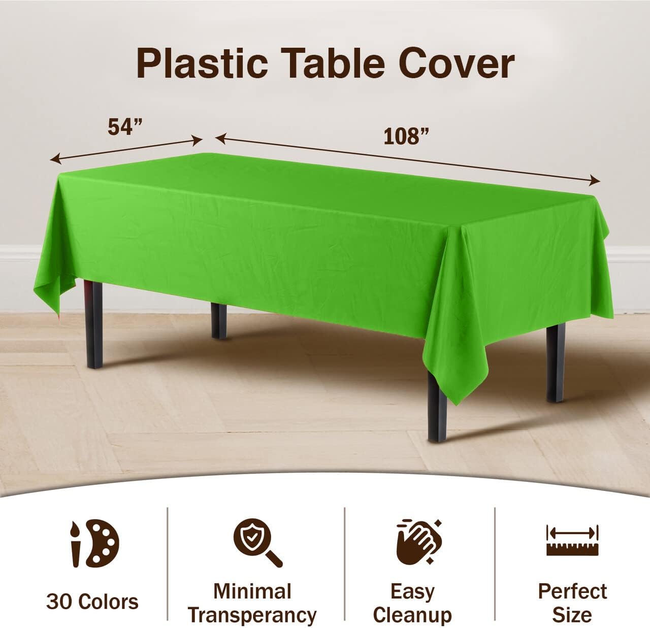 Exquisite 12-Pack Premium Plastic Tablecloth 54in. x 108in. Rectangle Table Cover - Lime Green