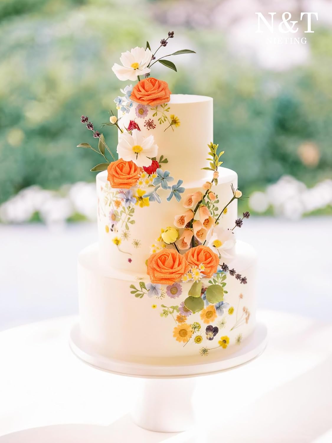 N&T NIETING Artificial Flowers Glowing Burnt Orange Flowers Foam 25pcs Glitter Roses Real Looking Fake Roses with Stem for DIY Wedding Bouquets Centerpieces Bridal Shower Party Home Decorations