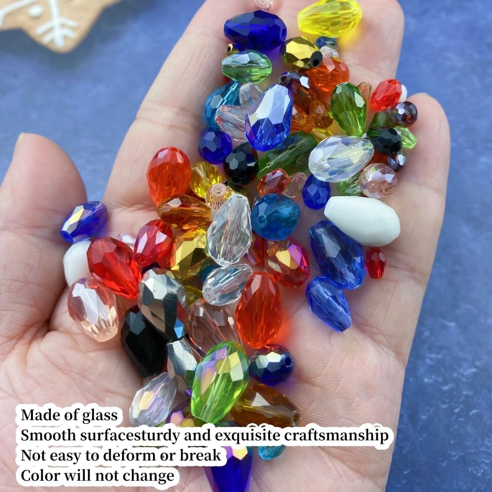 50pcs 10x15mm Teardrop Crystal Glass Beads Vertical Hole Faceted Glass Teardrop Spacer Beads for Bracelets Necklace Earring DIY Jewelry Making Craft(Transparent AB)