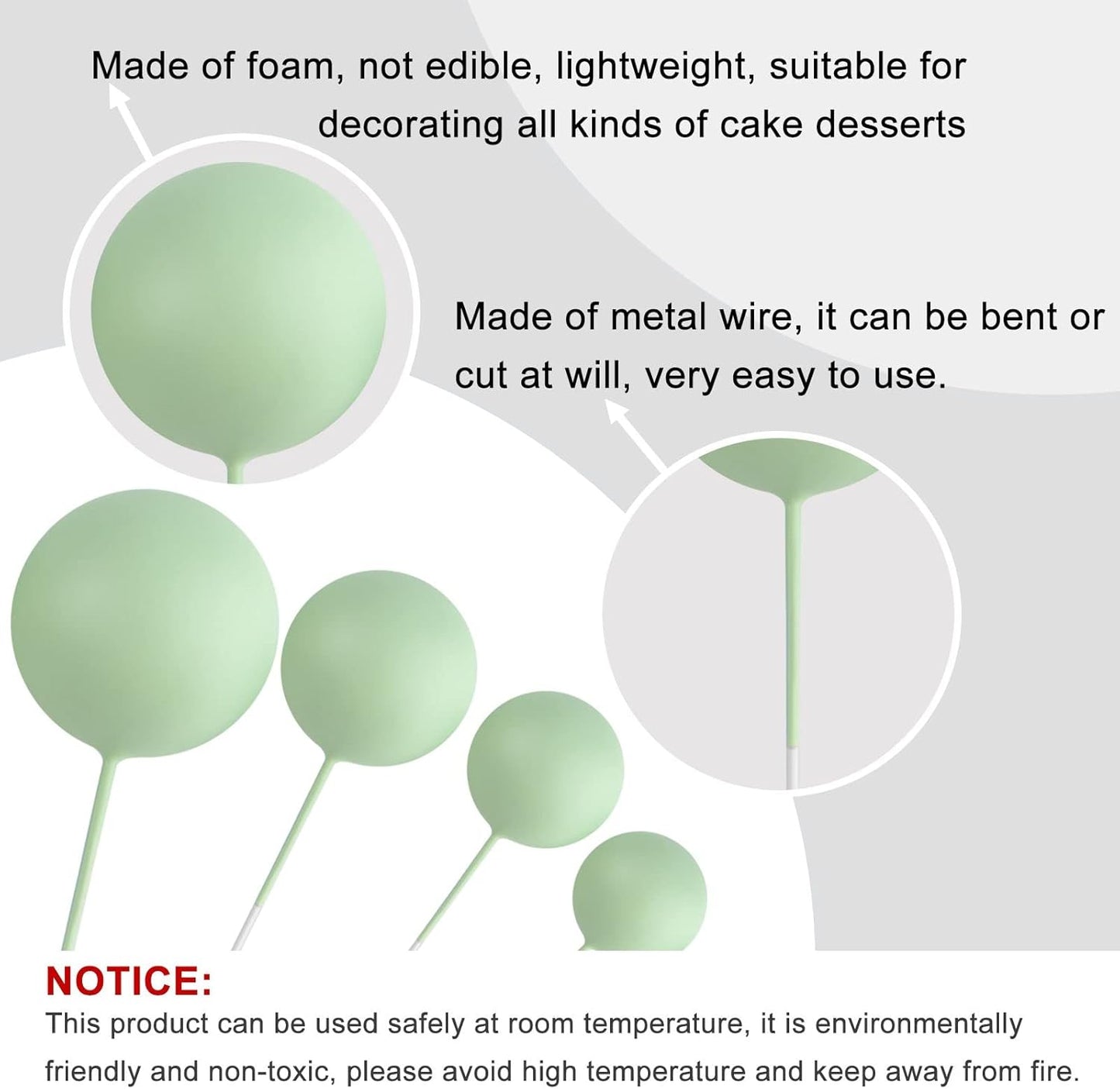 ASTARON Ball Cake Topper, 32 Pcs Foam & Wire Decorations, Mini Balloons Cake Topper Sticks, 4 Colors & Sizes for Wedding Party Birthday Cake Decorating