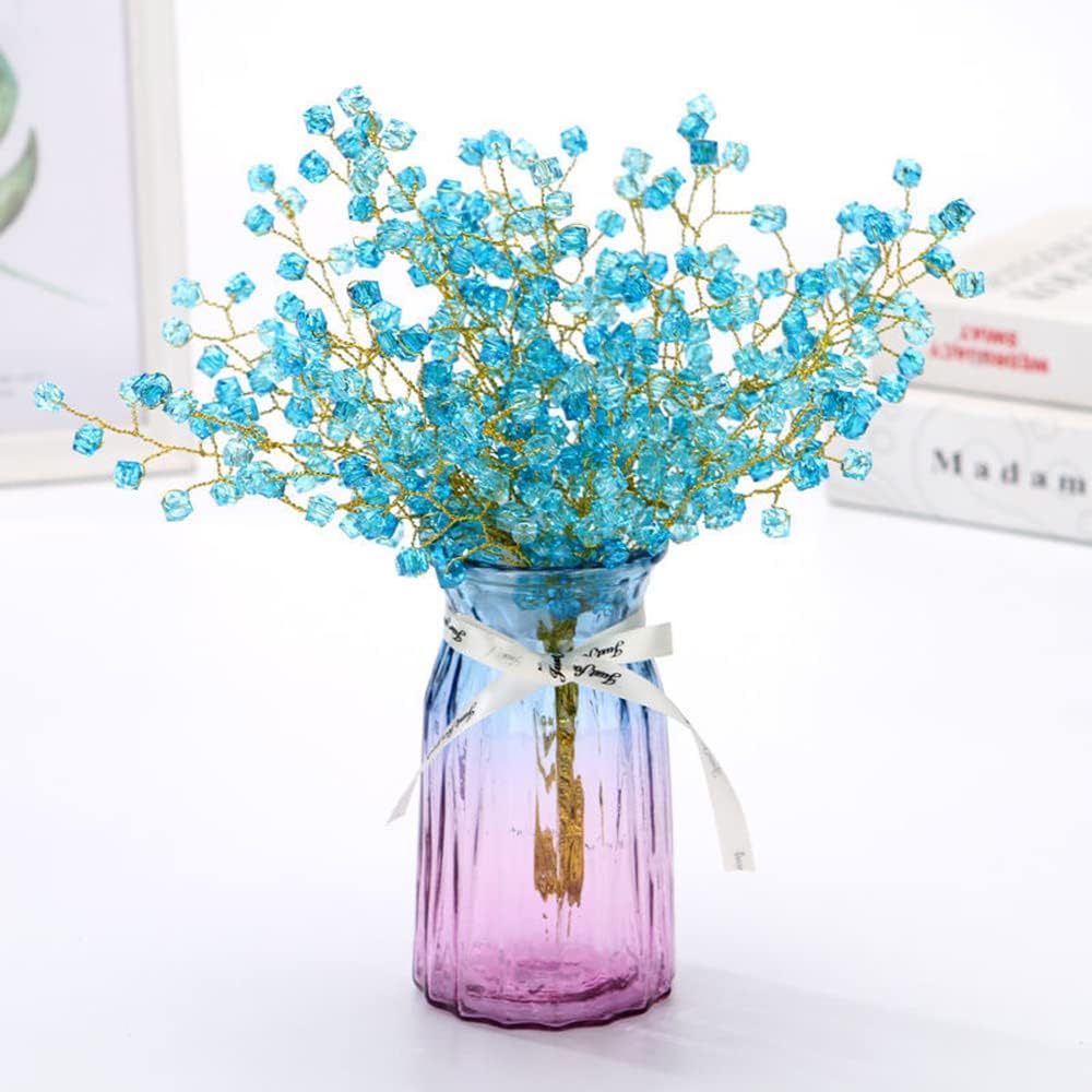 32PCS Crystal Artificial Flowers Bouquets Handmade Acrylic Flower Branches Fake Beaded Baby Breath Floral Crafts for Wedding Party Home Decor