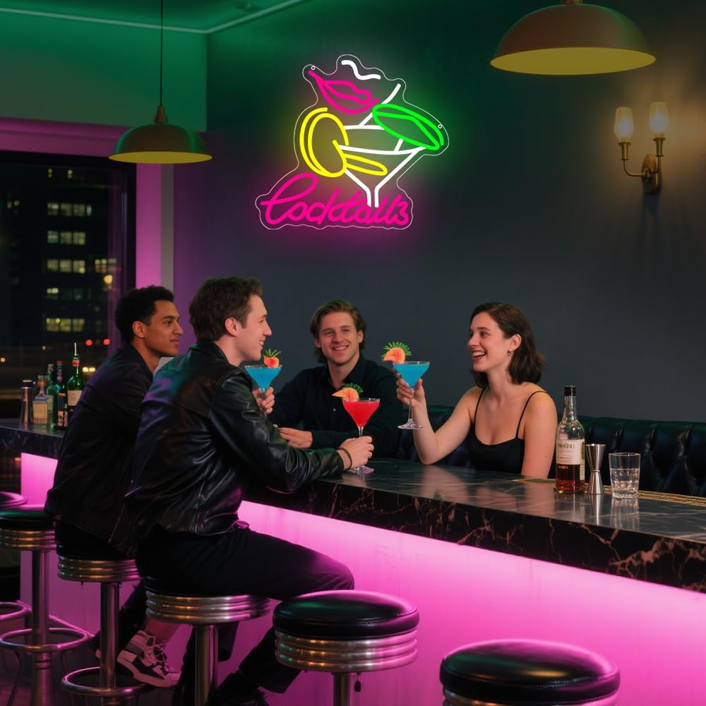Cocktails Neon Sign, Cocktail Bar LED Neon Light for Wall Decor Dimmable Led Light Up Sign for Home Beer Bar Pub Night Club Party Man Cave Decoration Gift USB Powered(14.2"*7.5")