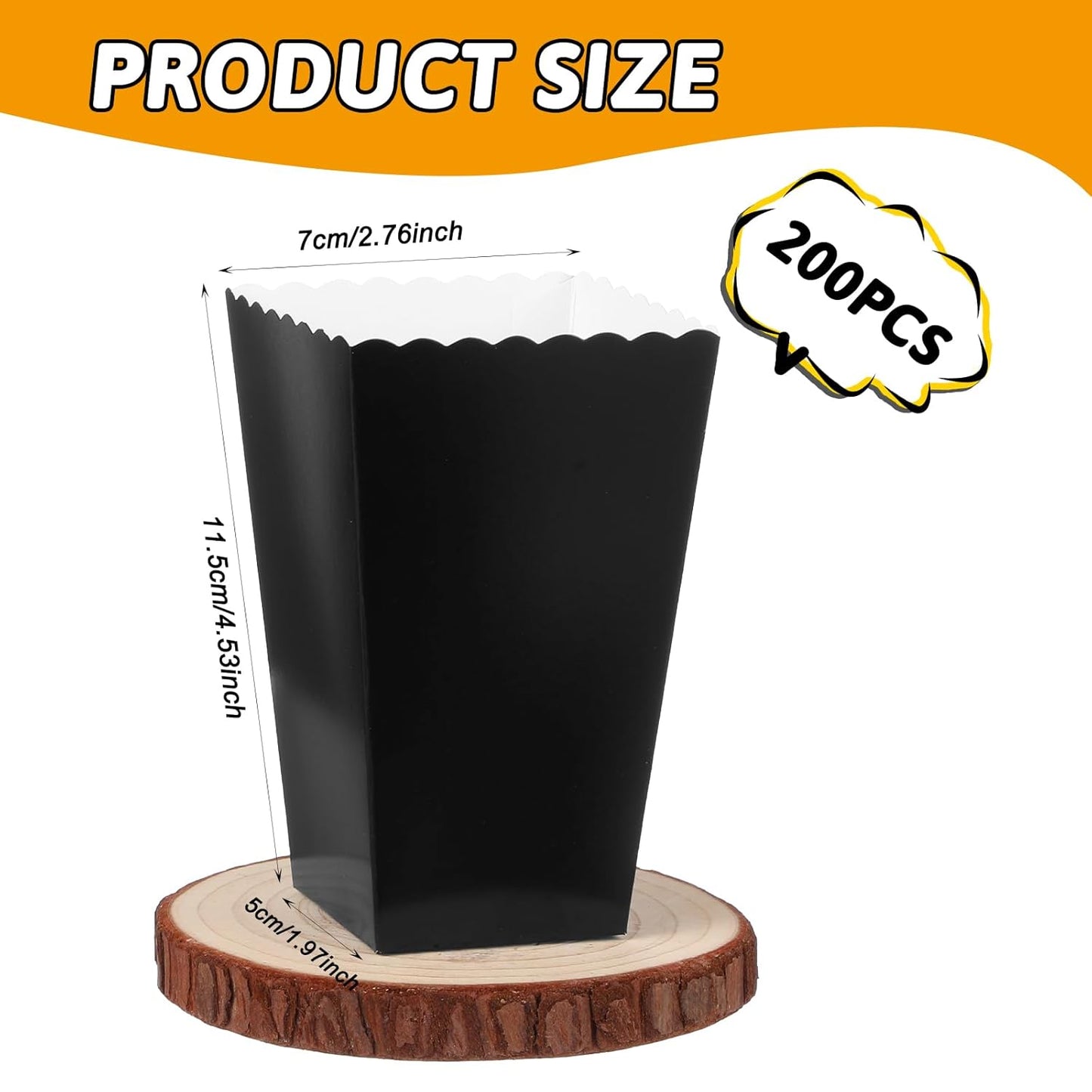 200 Pcs Popcorn Boxes, Mini Paper Popcorn Box, Cardboard Popcorn Container for Party, Disposable Snack Candy Popcorn Bags, Popcorn Holder for Birthday Wedding Decoration, 2 x 4.5 x 2.8 Inch (Black)