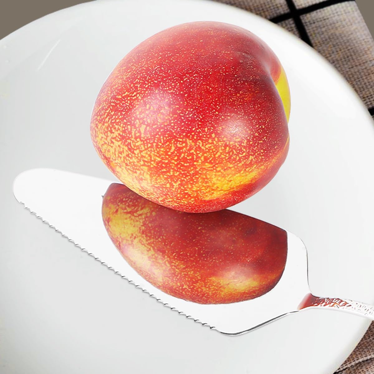 Stainless Steel Cake Server Pack of 10 Hammered Pie Holder Transfer Triangular Spade Spatula Serrated Edge for Pizza Cake Baking Safe in Dishwasher (Silver)