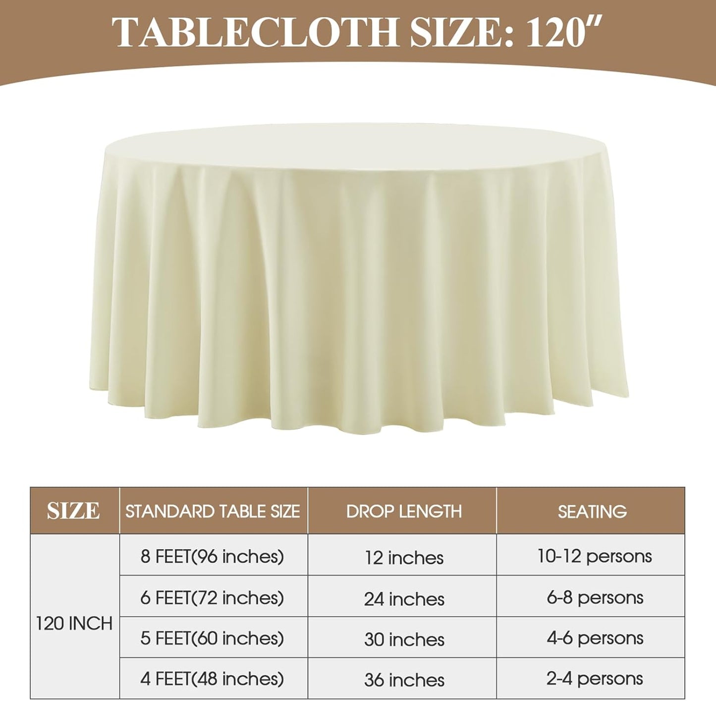 Round Tablecloth 120 Inch Tablecloth 8 Pack Ivory Table Cloths Washable Decorative Linen Polyester TableClothes Cover for Dining Table Banquets Buffet Parties and Wedding