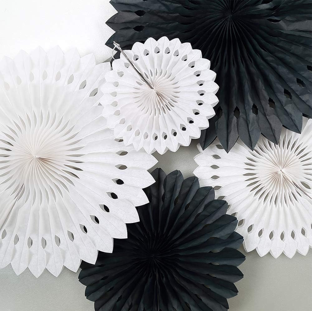 Cheerland Black White Party Decorations Hanging Paper Fans Garland Kit Gothic Decor Wedding Decoration Halloween Birthday Backdrop Baby Shower Goth Casino Emo Spooky Haunted House Party Supplies