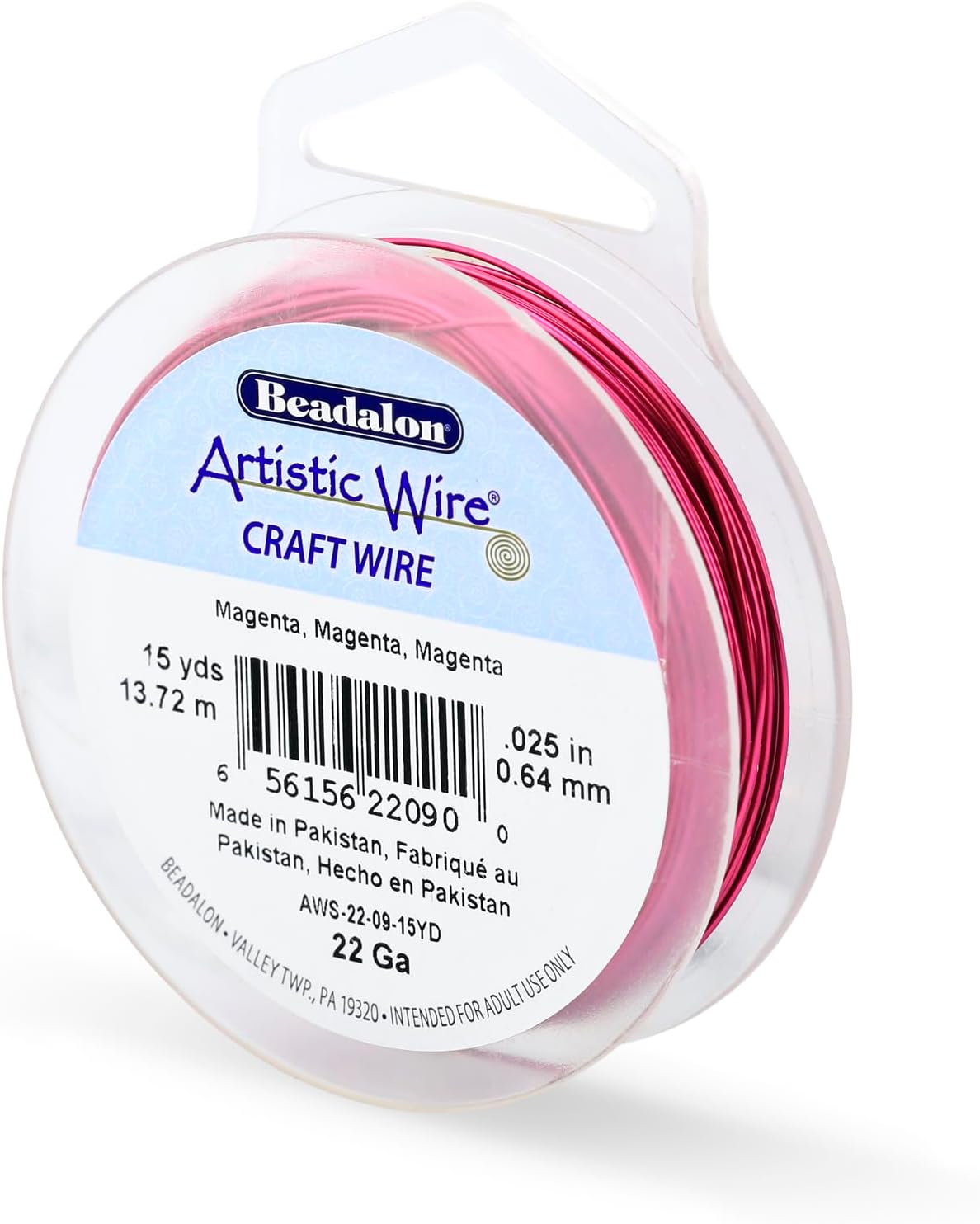 Artistic Wire, 22 Gauge Tarnish Resistant Colored Copper Craft Wire, Magenta, 15 yd