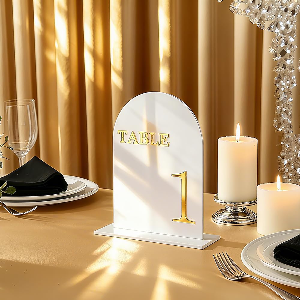 Arch Wedding Table Numbers 1-15 with Stands, 5" X 7" Double Sided Acrylic Wedding Sign Holders, Durable Non-Fading Table Number for Wedding Reception, Events, and Centerpieces