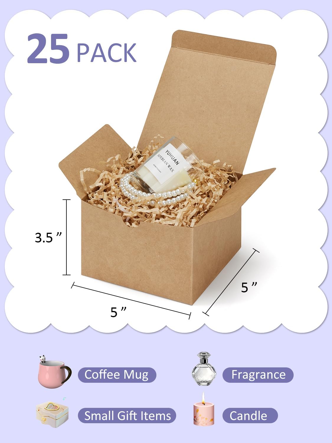 Eupako Brown Gift Boxes 5x5x3.5 25 Pack Kraft Paper Gift Boxes with Lids for Gifts, Crafting, Wedding, Birthday, Party, Cupcake