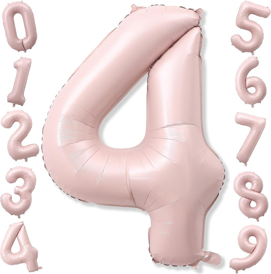 40 Inch Pastel Pink Number Balloon 4, Large Self Inflating Retro Dusty Pink Foil 4 Number Balloons 0-9, Digital 4 Helium Balloons Set for Girls 4th Birthday Boho Women Anniversary Party Decorations